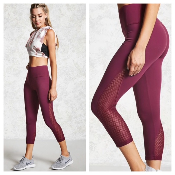 Forever 21 Pants - Forever 21 Maroon Mesh Athletic Capri Pant : 5:B